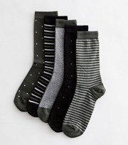 New Look 5 Pack Grey Black and Khaki Mixed Pattern Socks